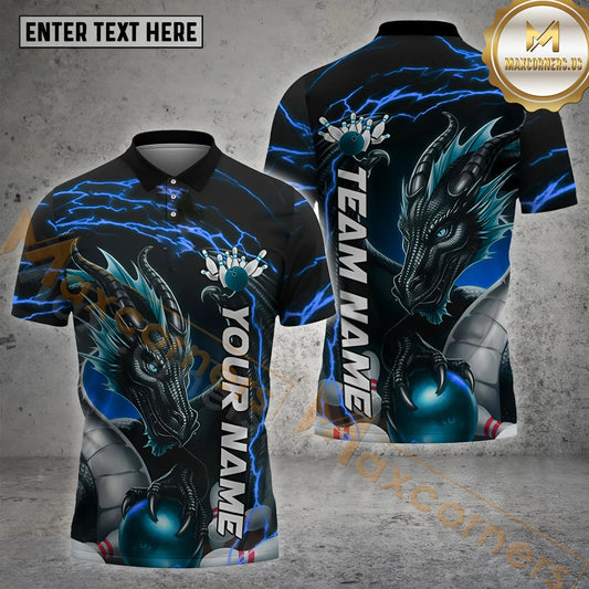 Maxcorners  Bowling Ball Lightning Thunder Dragon Pattern Multicolor Options Personalized Name, Team Name 3D Shirt (4 Colors)