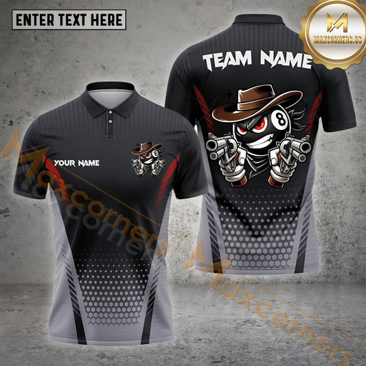 Maxcorners Funny Gun 8 Ball Billiard Jersey Multicolor Options Personalized Name, Team Name 3D Shirt (4 Colors)