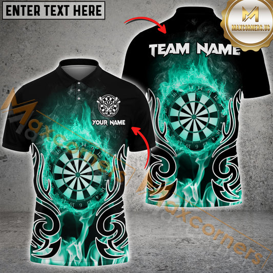 Maxcorners Darts Flame Premium Multicolor Options Personalized Name, Team Name 3D Polo Shirt (4 Colors)