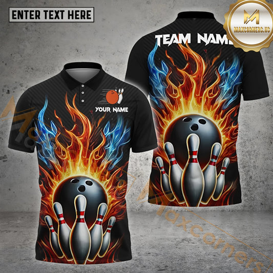 Maxcorners Flaming Bowling Jersey Multicolor Options Personalized Name, Team Name 3D Shirt (4 Colors)