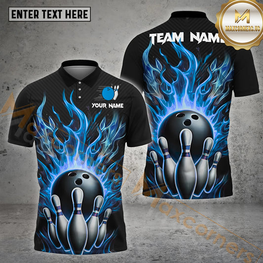 Maxcorners Flaming Bowling Jersey Multicolor Options Personalized Name, Team Name 3D Shirt (4 Colors)