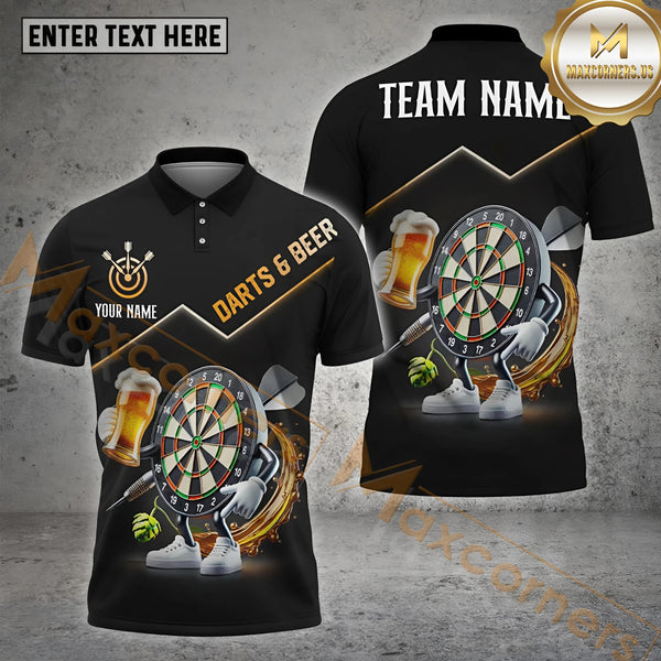 MaxCorners Funny Darts And Beer Customized Name, Team Name 3D Polo Shirt