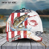Maxcorners Walleye Fishing Red Blue Seawwave American Flag Pattern Sport Pattern Personalized Name 3D Cap MT173