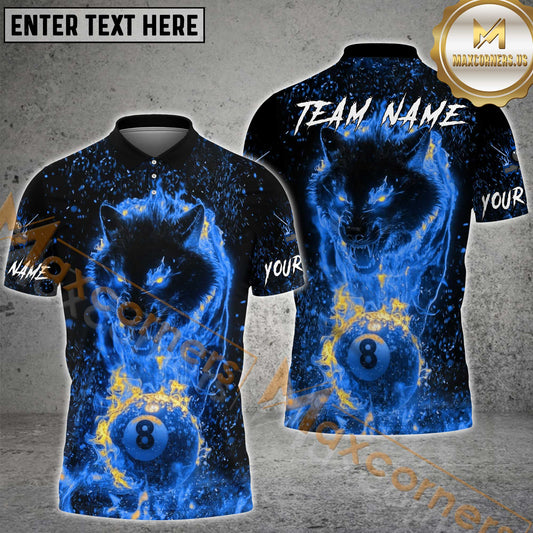 Maxcorners 8 Ball King Flaming Wolf Premium Billiard Jersey Multicolor Options Personalized Name, Team Name 3D Shirt (6 Colors)