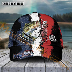 Maxcorners Bass Fishing Paint Scratch American Flag Pattern Sport Pattern Personalized Name 3D Cap MT173