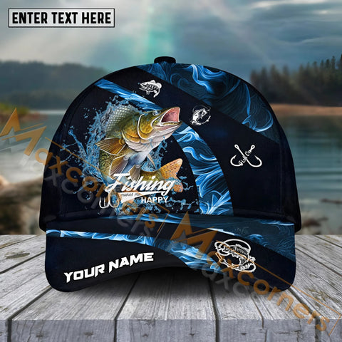 Maxcorners Walleye Fishing Blue Smoke Sport Pattern Personalized Name 3D Cap