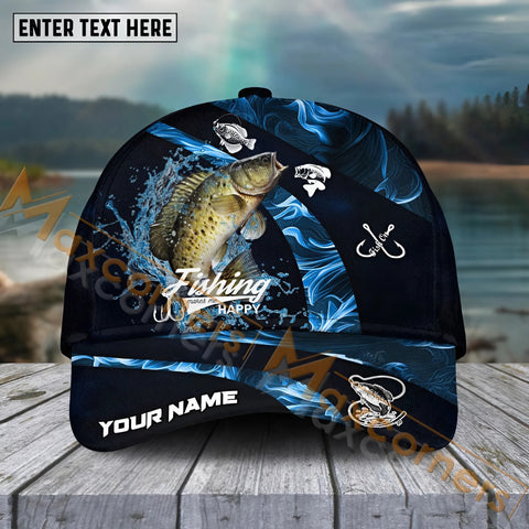 Maxcorners Crappie Fishing Blue Smoke Sport Pattern Personalized Name 3D Cap