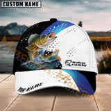Maxcorners Walleye Fishing Blue Camo Sport Pattern Personalized Name 3D Cap