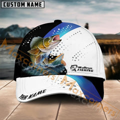 Maxcorners Walleye Fishing Blue Camo Sport Pattern Personalized Name 3D Cap