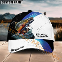 Maxcorners Trout Fishing Blue Camo Sport Pattern Personalized Name 3D Cap