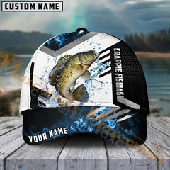 Maxcorners Crappie Fishing Blue Flame Sport Pattern Personalized Name 3D Cap