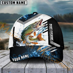 Maxcorners Pike Fishing Blue Flame Sport Pattern Personalized Name 3D Cap