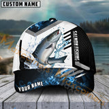 Maxcorners Salmon Fishing Blue Flame Sport Pattern Personalized Name 3D Cap