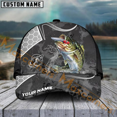 Maxcorners Bass Fishing Gray Camo Sport Pattern Personalized Name 3D Cap