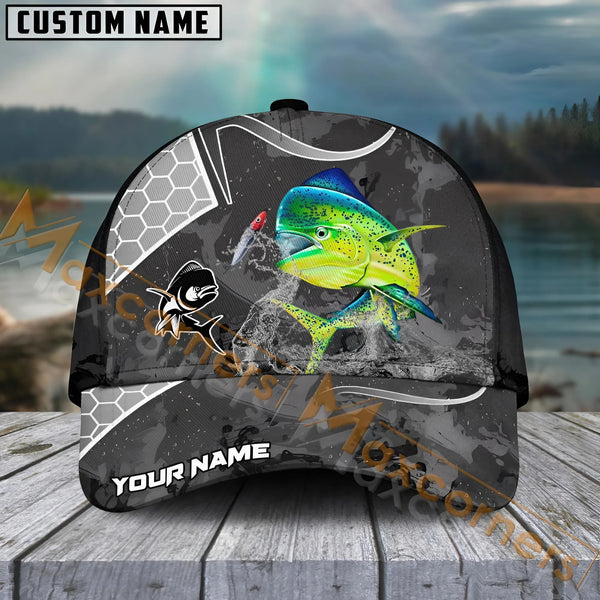 Maxcorners Mahi-Mahi Fishing Gray Camo Sport Pattern Personalized Name 3D Cap