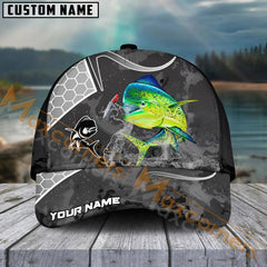 Maxcorners Mahi-Mahi Fishing Gray Camo Sport Pattern Personalized Name 3D Cap