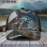 Maxcorners Marlin Fishing Gray Camo Sport Pattern Personalized Name 3D Cap