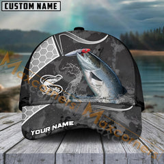 Maxcorners Salmon Fishing Gray Camo Sport Pattern Personalized Name 3D Cap