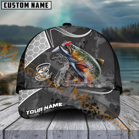 Maxcorners Trout Fishing Gray Camo Sport Pattern Personalized Name 3D Cap