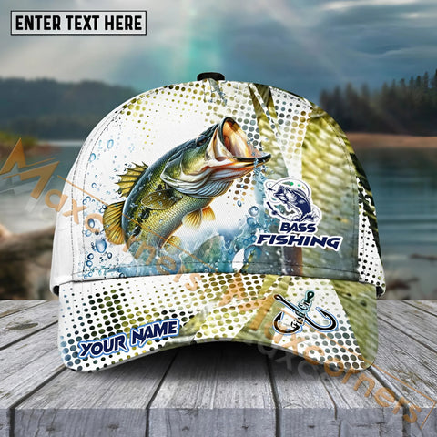 Maxcorners Bass Fishing Skinfish Water Sport Pattern Personalized Name 3D Cap