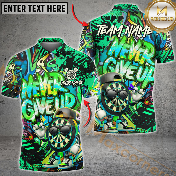Maxcorners Graffiti Darts Funny Never Give Up Dartboard Multicolor Options Personalized Name, Team Name 3D Polo Shirt (4 Colors)
