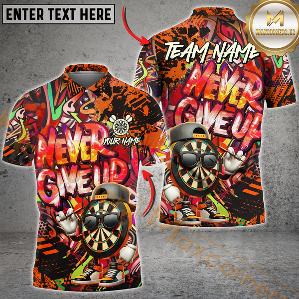 Maxcorners Graffiti Darts Funny Never Give Up Dartboard Multicolor Options Personalized Name, Team Name 3D Polo Shirt (4 Colors)