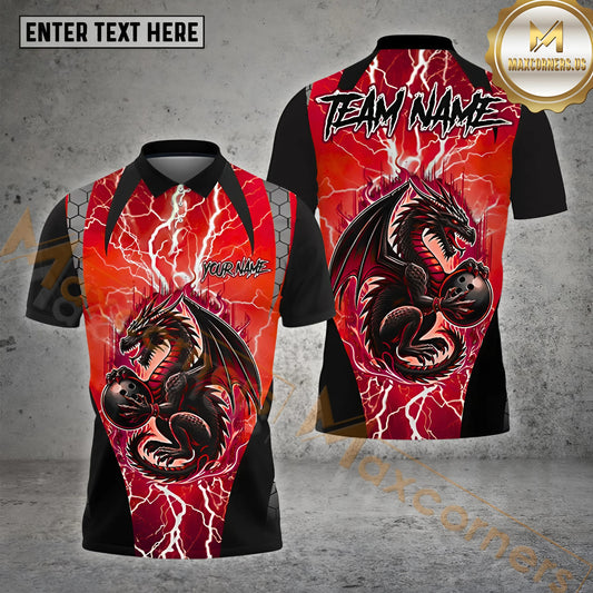 Maxcorners Lightning Thunder Dragon Pattern Bowling Jersey Multicolor Options Personalized Name, Team Name 3D Shirt (4 Colors)