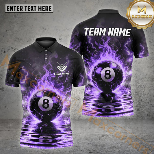 Maxcorners 8 Ball Thunder Lightning Premium Billiard Jersey Multicolor Options Personalized Name, Team Name 3D Shirt (4 Colors)