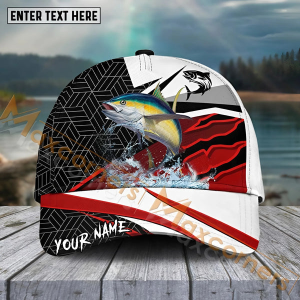 Maxcorners Tuna Fishing Red White Pattern Sport Pattern Personalized Name 3D Cap MT173