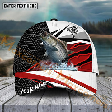 Maxcorners Striped Bass FishingRed White Pattern Sport Pattern Personalized Name 3D Cap MT173