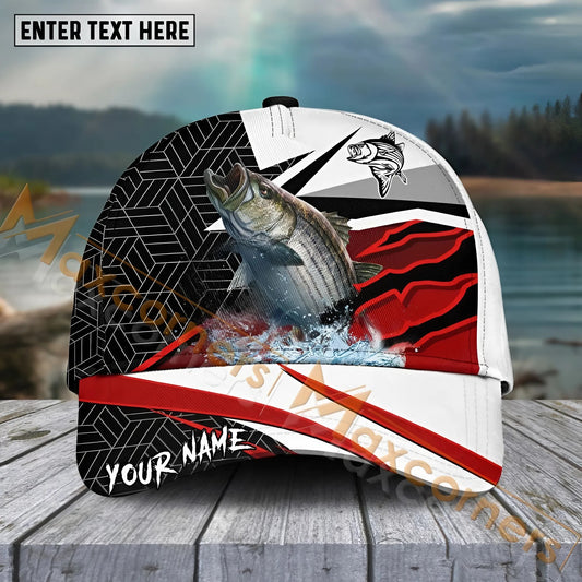 Maxcorners Striped Bass FishingRed White Pattern Sport Pattern Personalized Name 3D Cap MT173