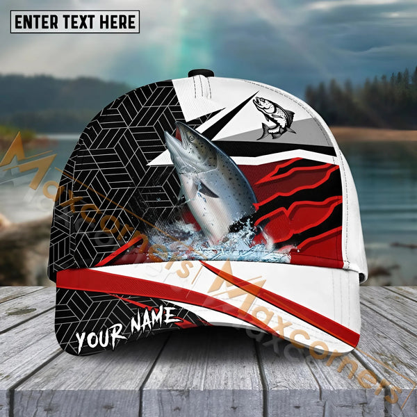 Maxcorners Salmon Fishing Red White Pattern Sport Pattern Personalized Name 3D Cap MT173