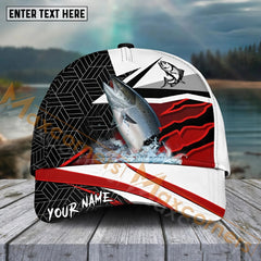 Maxcorners Salmon Fishing Red White Pattern Sport Pattern Personalized Name 3D Cap MT173