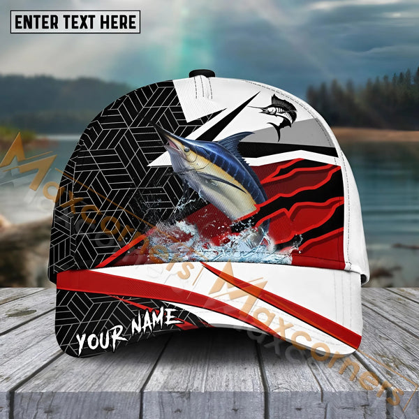 Maxcorners Marlin Fishing Red White Pattern Sport Pattern Personalized Name 3D Cap MT173