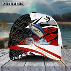 Maxcorners Marlin Fishing Red White Pattern Sport Pattern Personalized Name 3D Cap MT173
