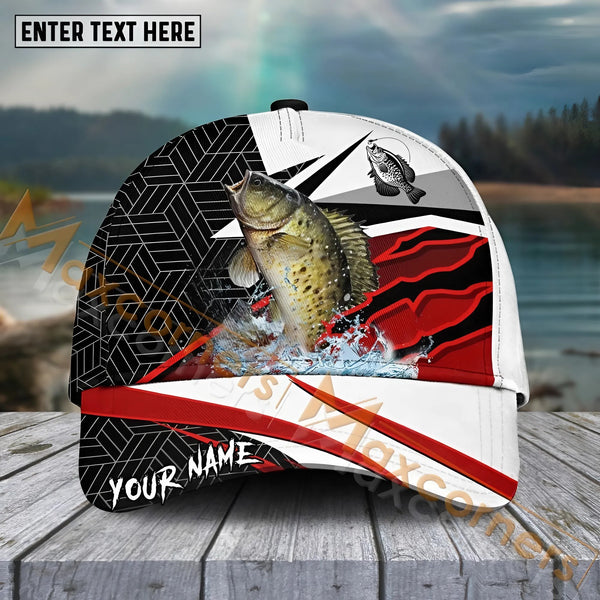 Maxcorners Crappie Fishing Red White Pattern Sport Pattern Personalized Name 3D Cap MT173