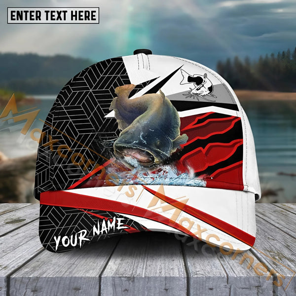 Maxcorners Catfish Fishing Red White Pattern Sport Pattern Personalized Name 3D Cap MT173