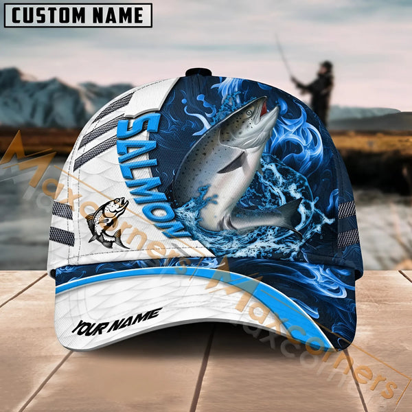 Maxcorners Salmon Fishing White Blue Lava Sport American Flag Pattern Sport Pattern Personalized Name 3D Cap MT173