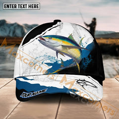 Maxcorners Tuna Fishing Black White Water Flow Pattern Sport Pattern Personalized Name 3D Cap MT173