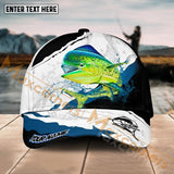 Maxcorners Mahi-Mahi Fishing Black White Water Flow Pattern Sport Pattern Personalized Name 3D Cap MT173