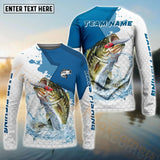 Maxcorners Bass Fishing White Fin Blue Paint Pattern Sport Custom Name & Team Name 3D Shirts