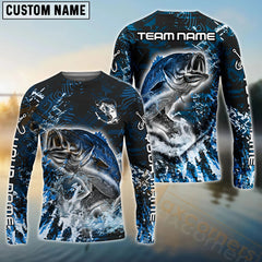 Maxcorners Bass Fishing Dark Grunge Blue Pattern Sport Custom Name & Team Name 3D Shirts