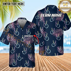 Maxcorners  Bowling And Pins Tropical Pattern Option Customized Name Hawaiian Shirt (4 Colors)