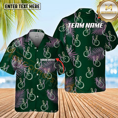 Maxcorners  Bowling And Pins Tropical Pattern Option Customized Name Hawaiian Shirt (4 Colors)