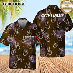 Maxcorners  Bowling And Pins Tropical Pattern Option Customized Name Hawaiian Shirt (4 Colors)
