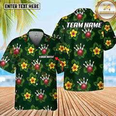 Maxcorners  Bowling And Pins Tropical Style Pattern Option Customized Name Hawaiian Shirt (4 Colors)