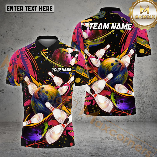 Maxcorners Bowling Galaxy Colorful Multicolor Options Personalized Name, Team Name 3D Shirt (4 Colors)