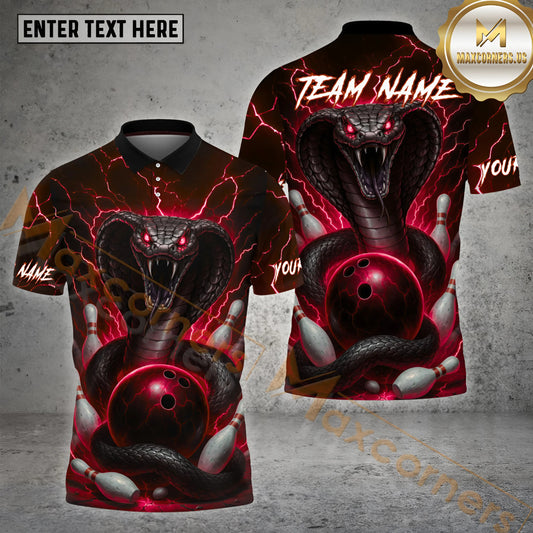 Maxcorners Bowling Cobra Snake Thunder Pattern Multicolor Options Personalized Name, Team Name 3D Shirt (4 Colors)