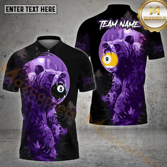 Maxcorners 8 Ball & 9 Ball Bear Forest Billiard Jersey Multicolor Options Personalized Name, Team Name 3D Shirt (4 Colors)