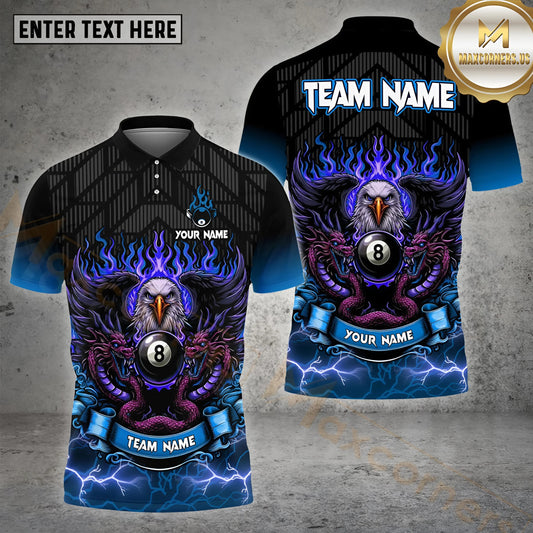 Maxcorners Fierce Eagle & Dragon 8 Ball Billiard Multicolor Options Personalized Name, Team Name 3D Shirt (4 Colors)